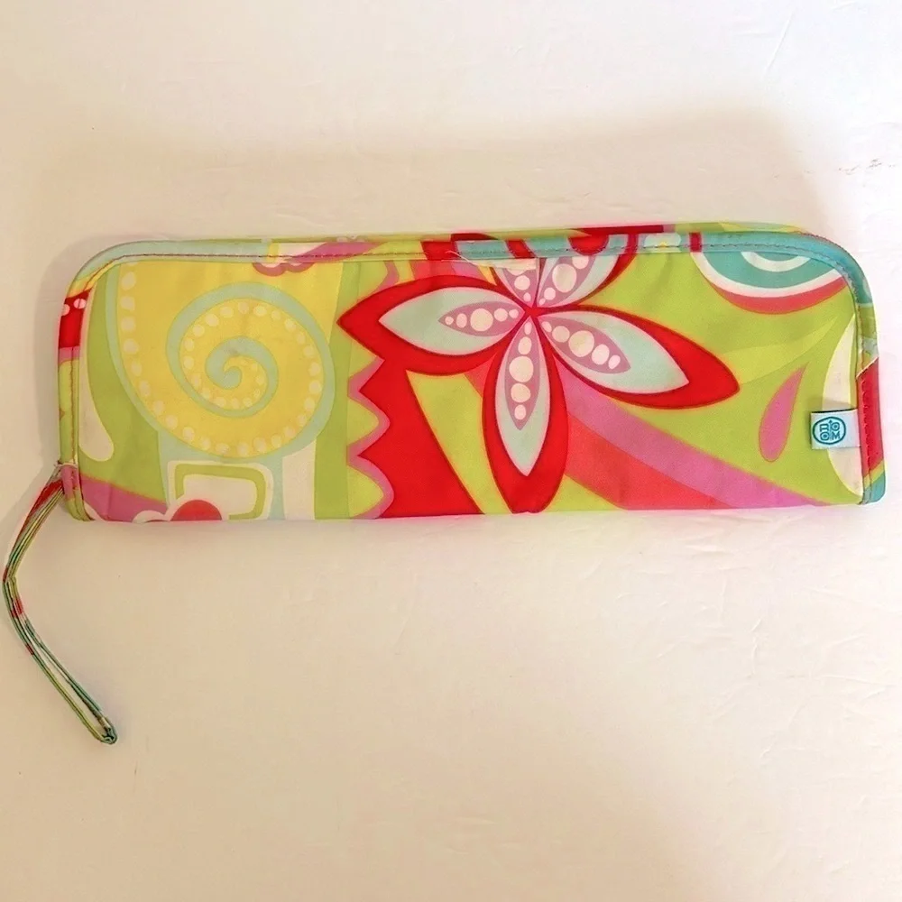 Room it up flat iron zip travel case in retro boom with front pocket w/ wristlet